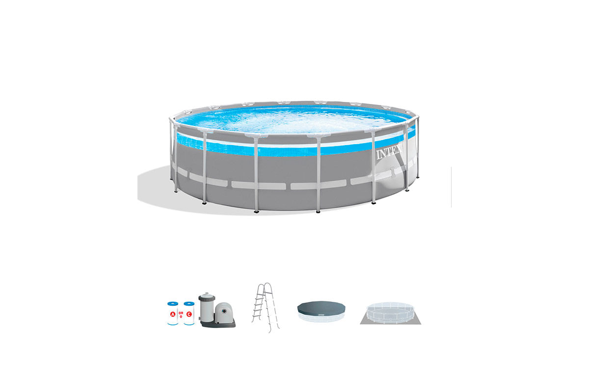 SET DE PISCINA REDONDA CON MARCO 16FT X 48IN GRIS INTEX