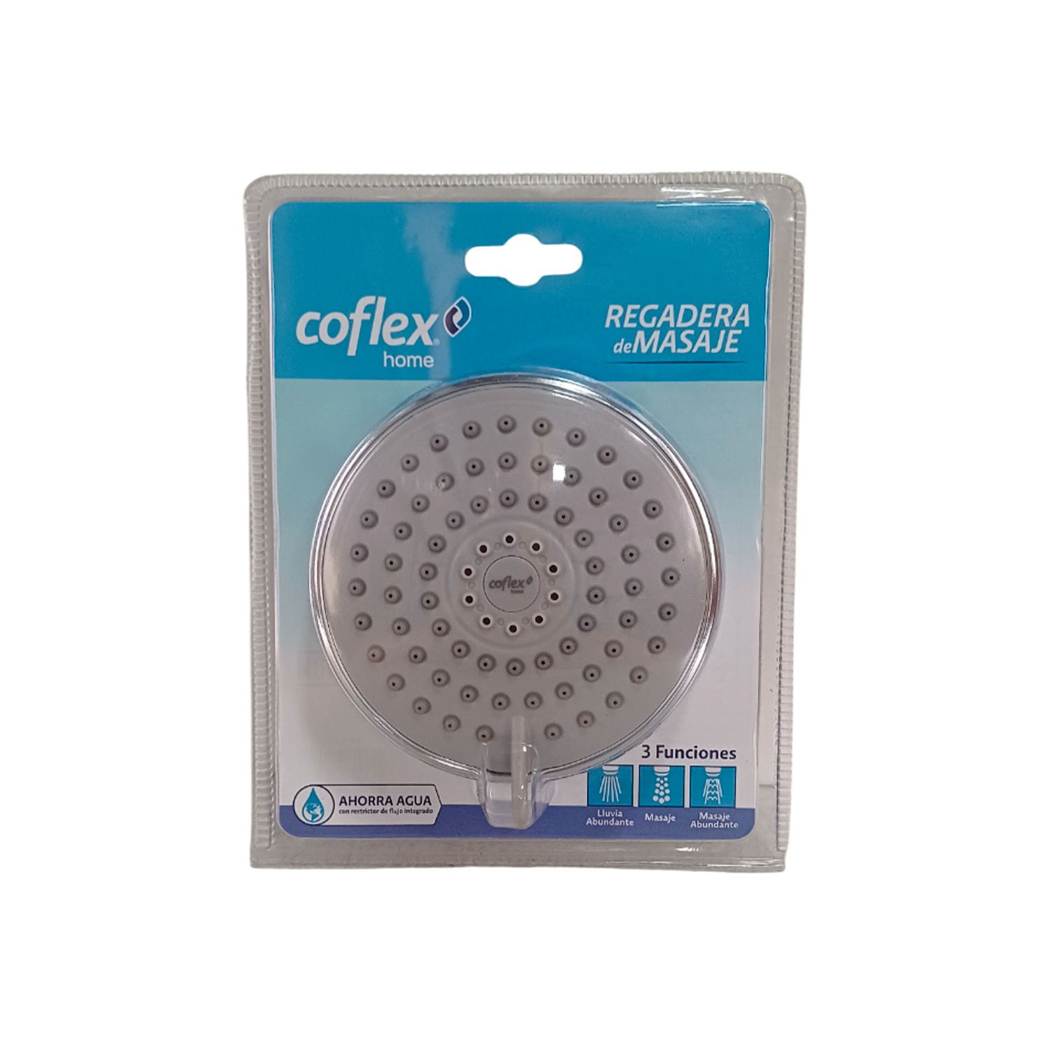 CABEZA DE DUCHA REDONDA COFLEX 3'' CROMO 3FUNCIONES