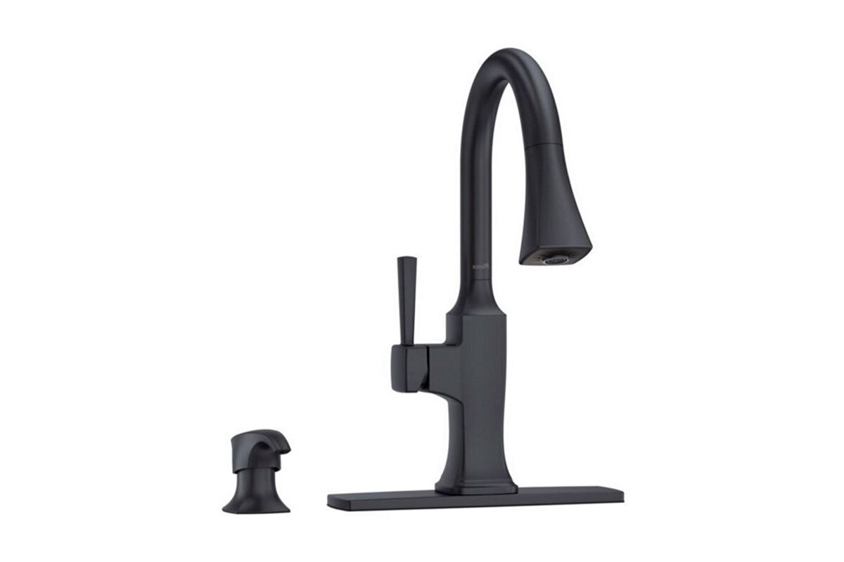 LLAVE PARA PANTRY ALTA CON ROCIADOR Y DISPENSADOR NEGRA KROFT - PFISTER