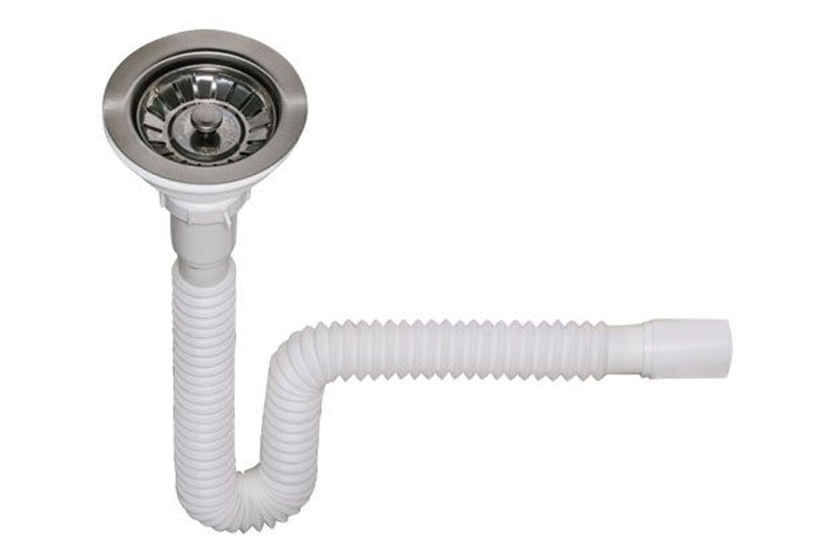 TRAMPA PARA PANTRY MIBER 1-1/2" PVC FLEXIBLE CON CANASTA BLANCO