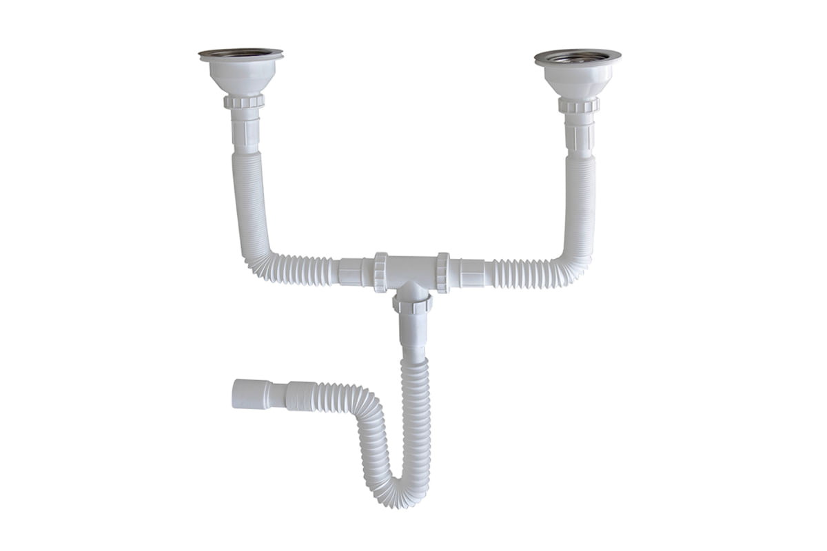 TRAMPA PARA PANTRY MIBER 1-1/2" PVC FLEXIBLE DOBLE CON CANASTA BLANCO
